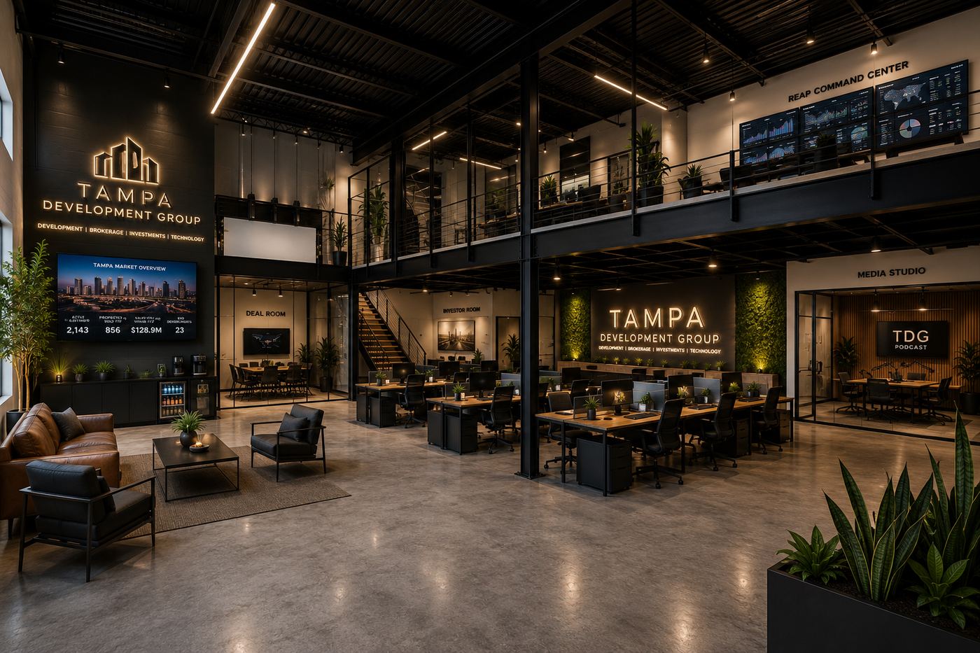 Built-out headquarters interior after renovation